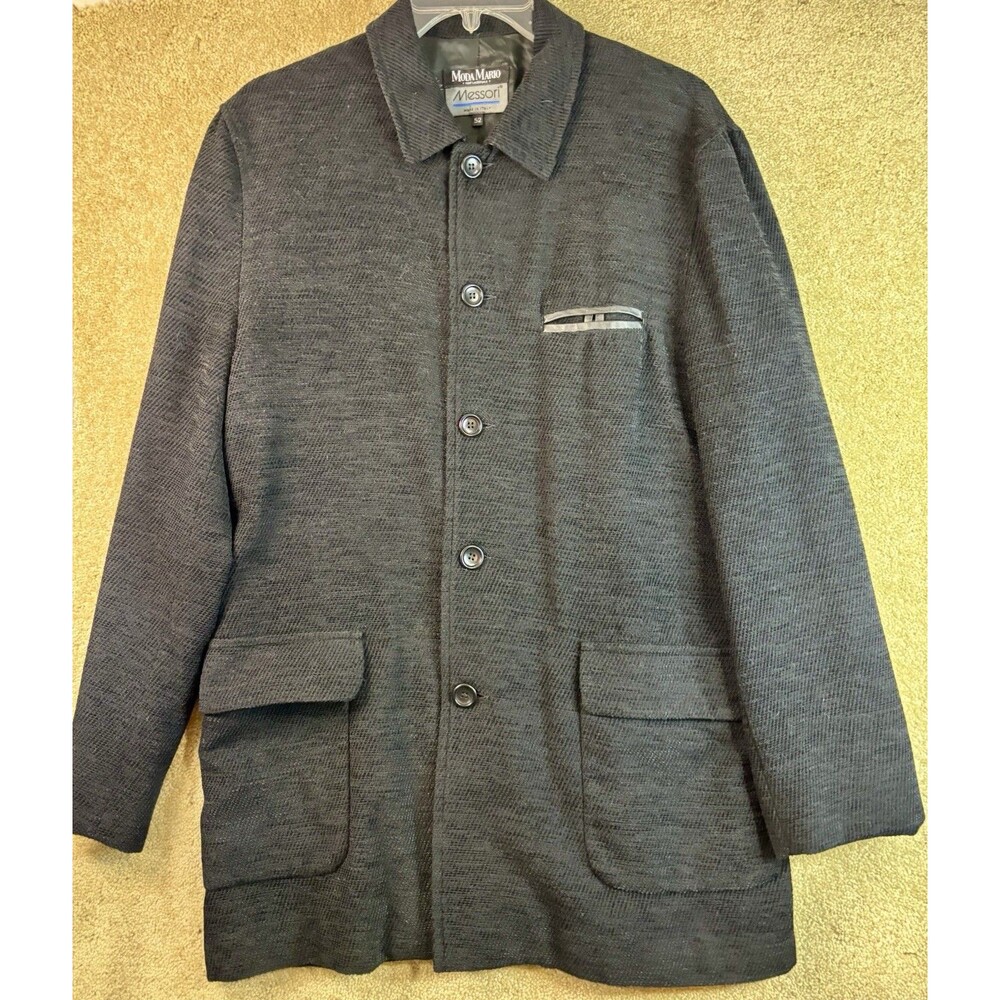 Vtg. Messori Mens US L 42 Charcoal Gray Heather Italian Wool Blend Blazer Jacket